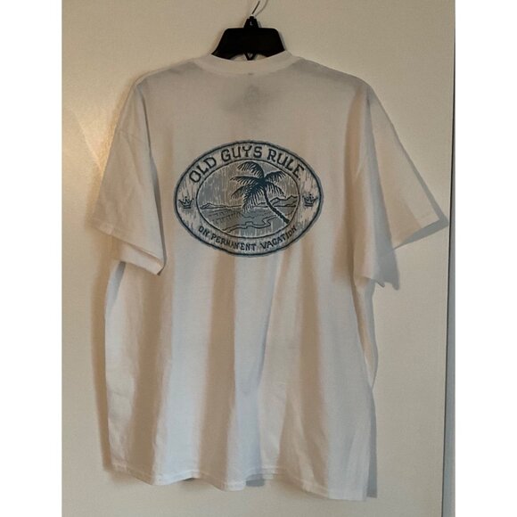 Old Guys Rule T-Shirt XL White Cotton Beach Design - Picture 3 of 3